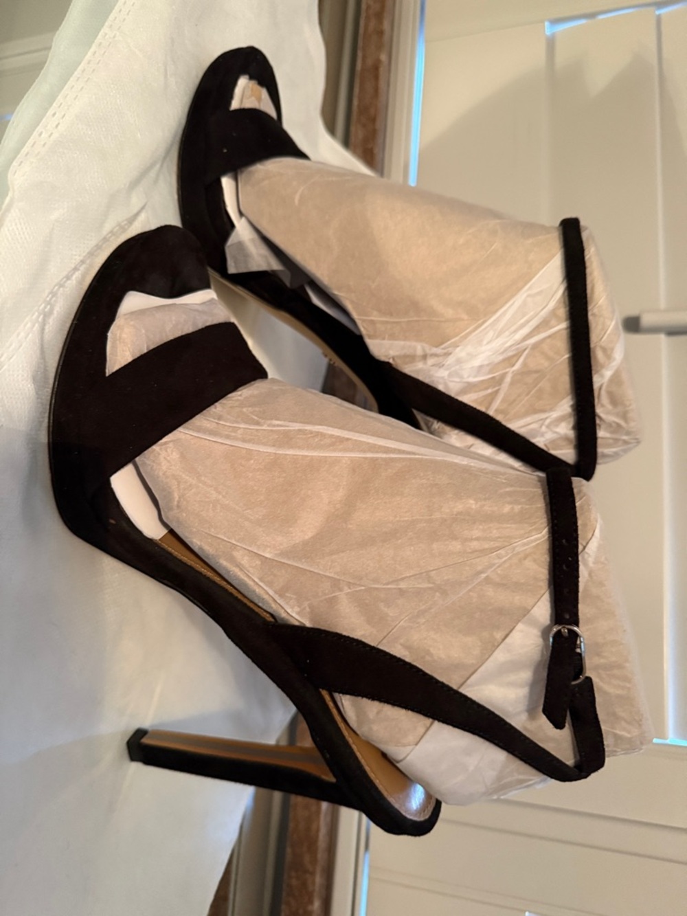 Sam Edelman Black Suede Open-Toe Ankle Strap Stilettos